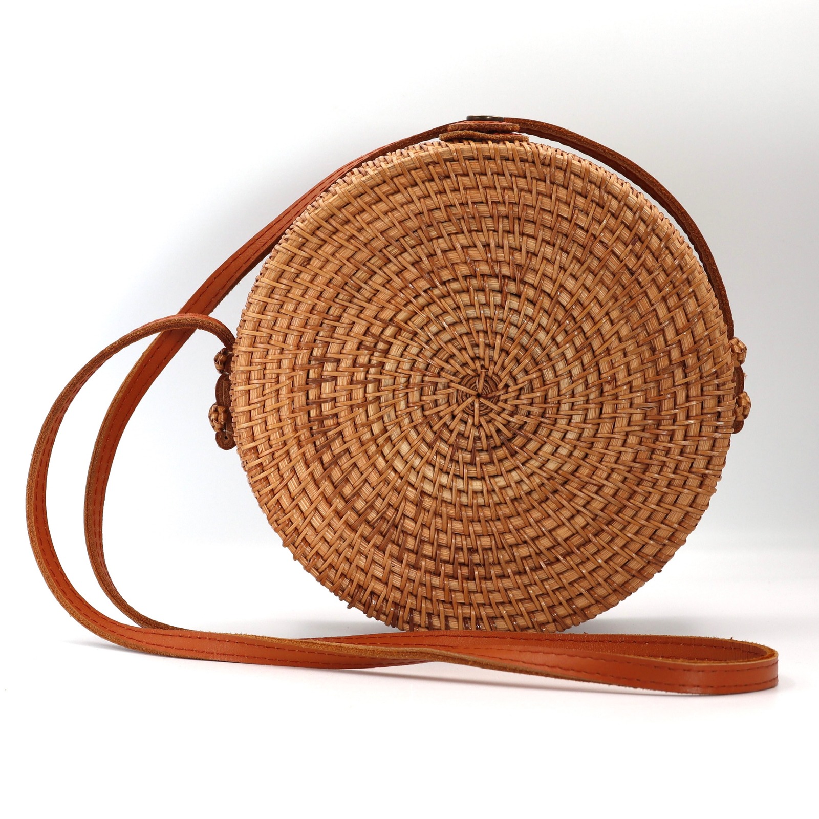 Rattan Crossbody Bag Circular Women Woven Floral Lining Boho Summer Beach Purse
